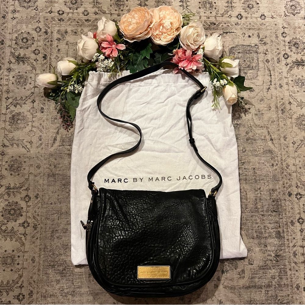 Marc by Marc Jacobs Nash Expandable Crossbody Flap Bag Black Pebbled Leather